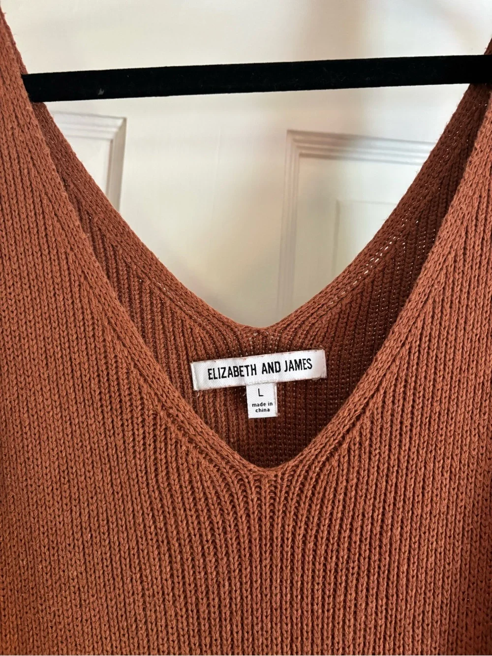 Elizabeth and James Ribbed V-Neck knitted Tank Top - Rust Brown